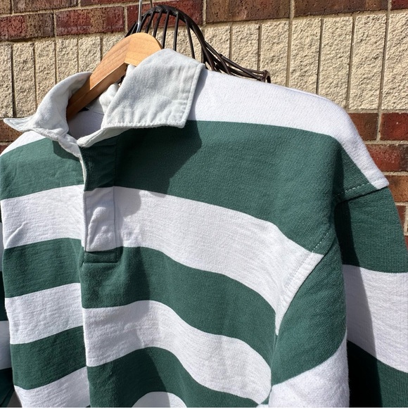 Arizona Jean Co Y2K Rugby Striped 1/4 Button Collar Green White Long Sleeve M - Picture 14 of 17